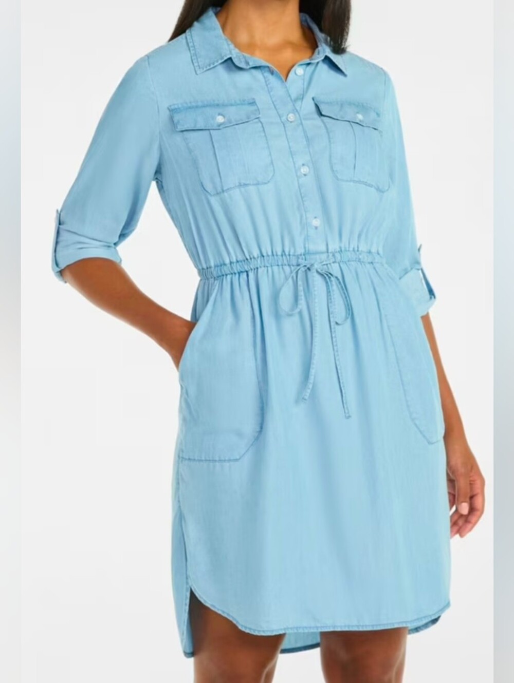 Time and Tru Light Blue Drawstring Shirt Dress Coverup